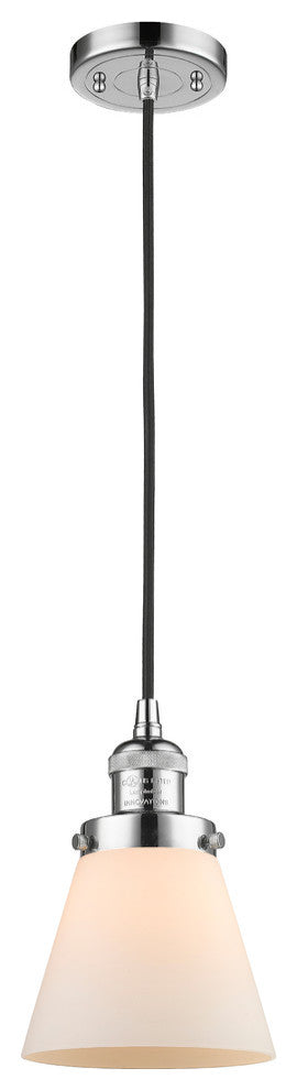 1-Light Small Cone 6" Pendant, Polished Chrome, Glass: Matte White Cased