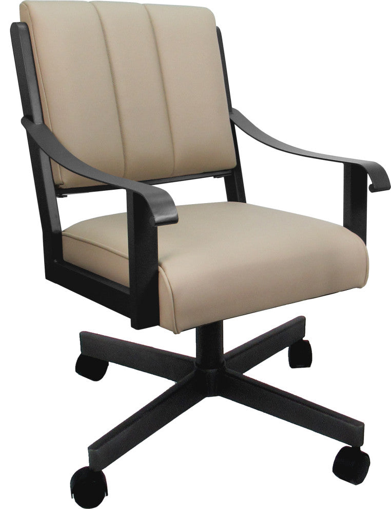 Leather Memphis Dining Caster Chair Swivel Tilt with Wheels, Tan Leather on Gray