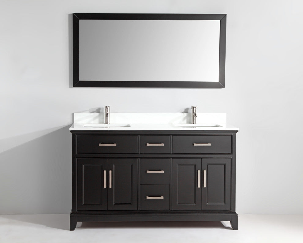 Vanity Art Bathroom Vanity Set With Engineered Marble Top, 60", Espresso, Standard Mirror