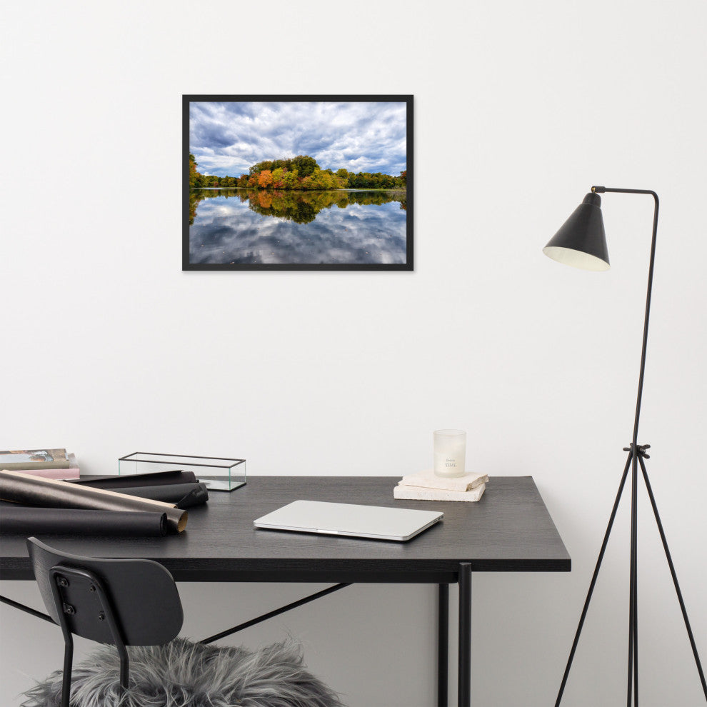 Autumn Reflections Rural Landscape Framed Photo Paper Wall Art Prints, Black, 18" X 24"