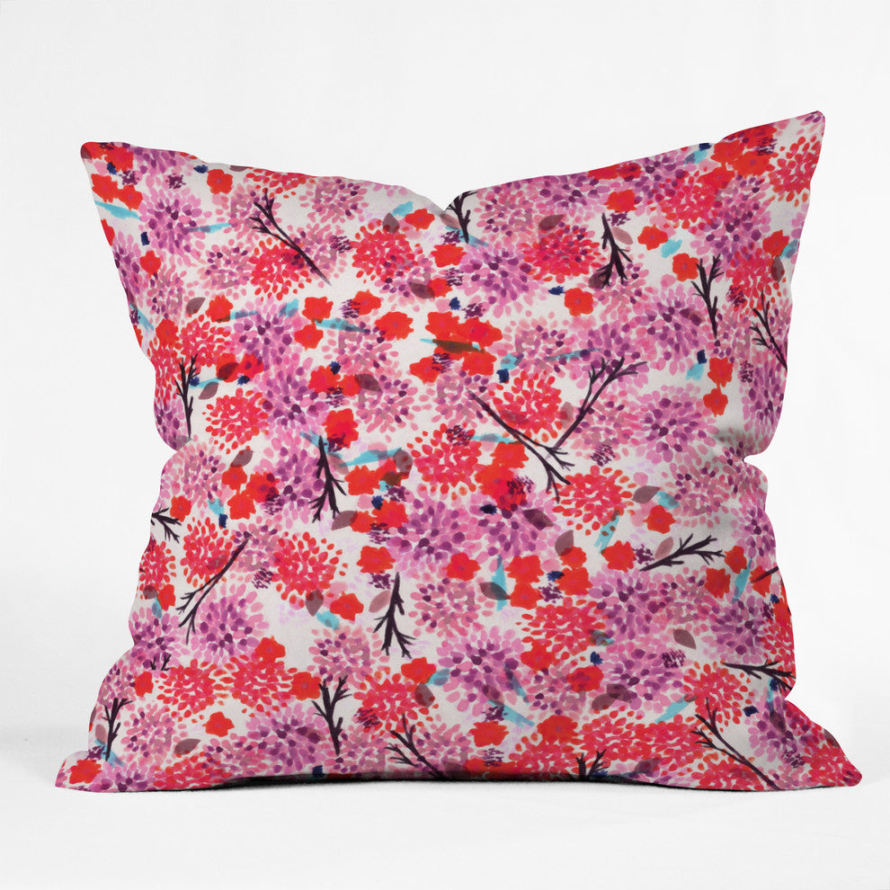 Joy Laforme Floral Forest Red Outdoor Throw Pillow