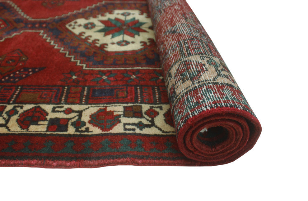 Fine Vintage Distressed Ananda Red/Ivory Runner, 3'4x10'10