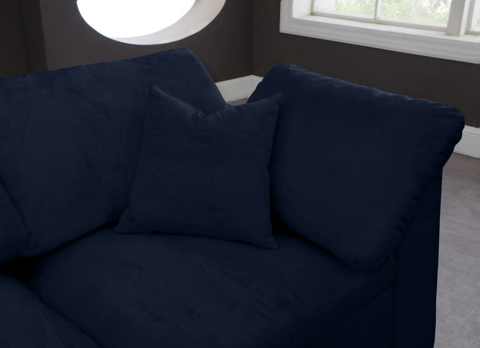 Cozy Velvet Upholstered Comfort L-Shaped Modular Sectional, Navy, 5-Piece: 2 Armless Chair, 3 Corner Chair