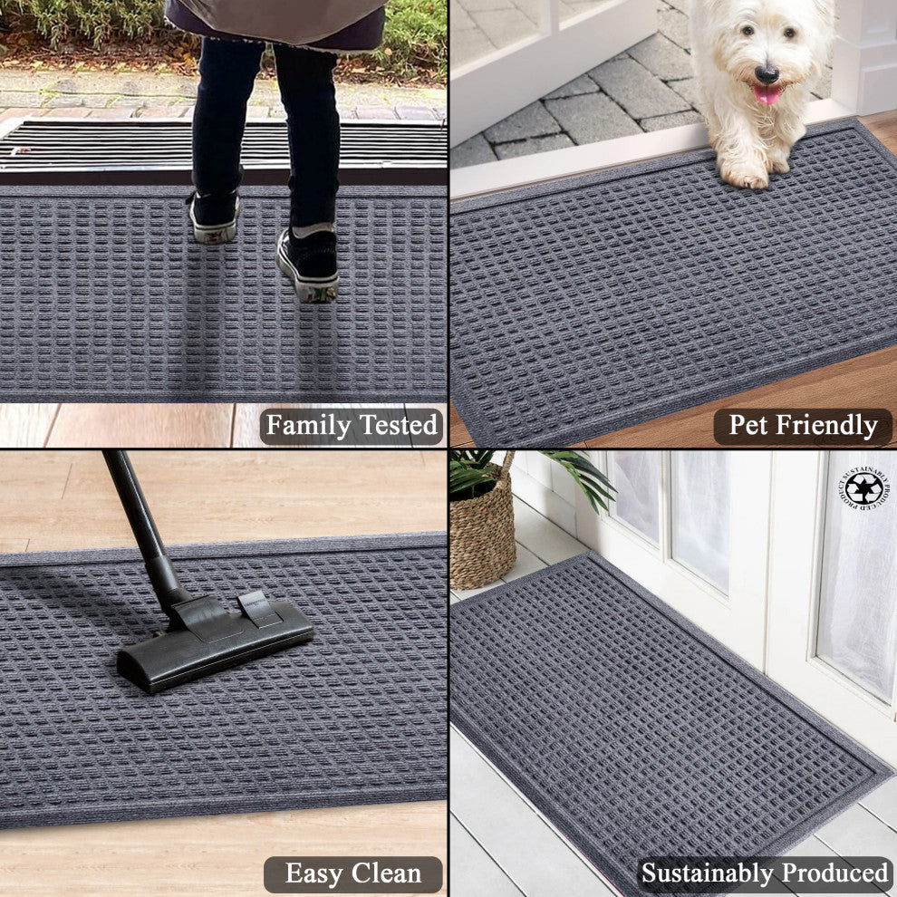 A1HC Superior Absorbant Polypropylene Doormat, Dark Gray Waffle, 18"x30"