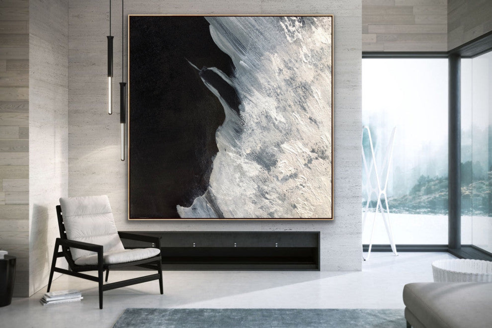 72x72 inch Black and white Large Original handmade abstract painting wall art