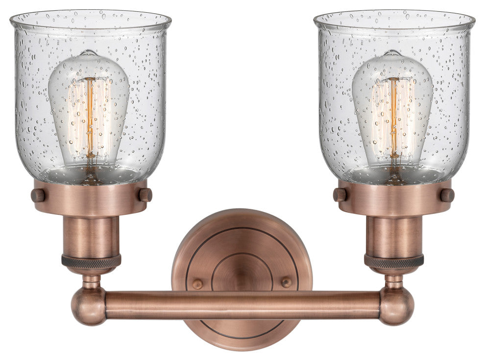 Edison Small Bell 2-Light 16" Vanity Light, Antique Copper Finish, Seedy Shade