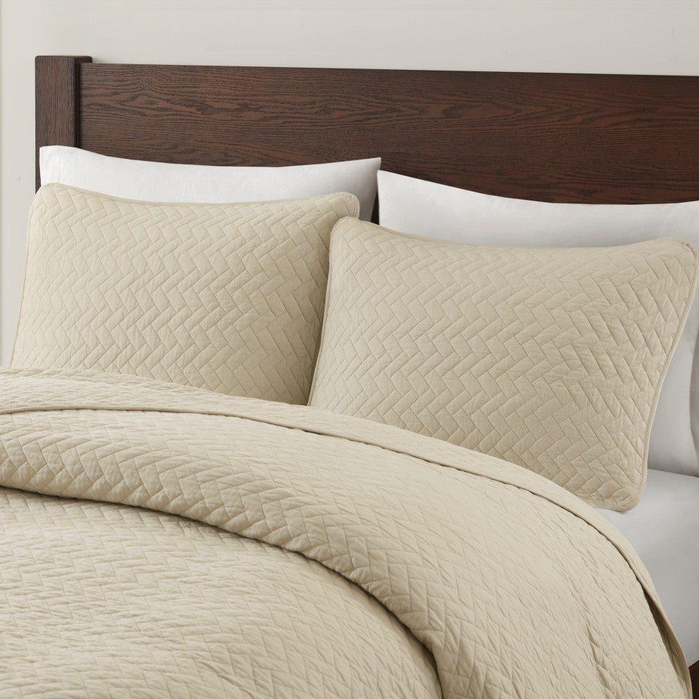 Hampton Hill Velvet Touch Herringbone Oversize 3-Piece Coverlet, Queen