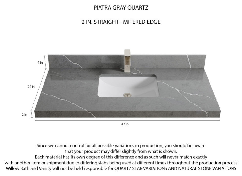 Sonoma 42 Single Sink Reeded Bath Vanity in White 2" Piatra Gray