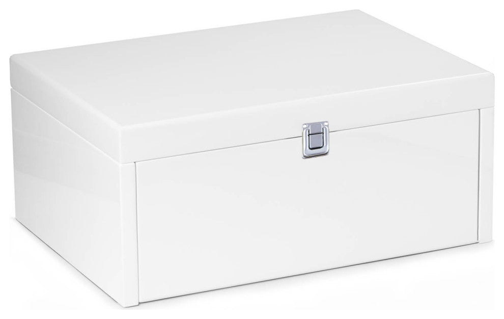 Large Jewelry Chest, Multi-Comparment Storage, White Lacquer