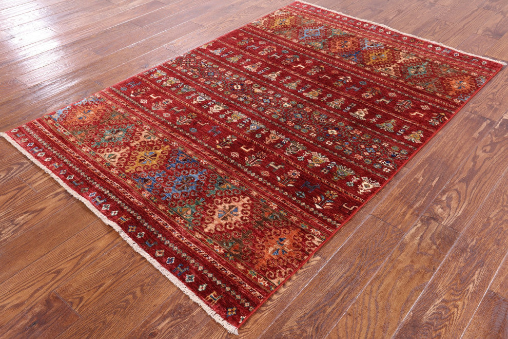 Persian Gabbeh Tribal Hand-Knotted Rug 4' 0" X 5' 11" Q5245