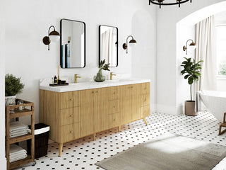 Pasadena 84 Double Sink Bath Vanity in Light Natural Teak 2" Carrara Quartz
