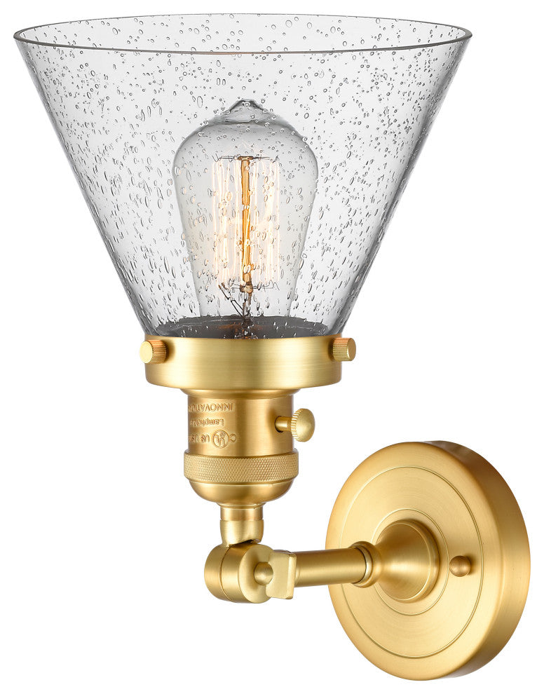 Cone Sconce With Switch, Satin Gold, Seedy
