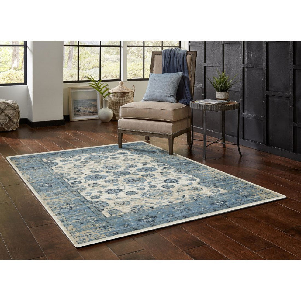 KAS Heritage 9367 Ivory/Blue Elegance Area Rug, 5'3"x7'8"