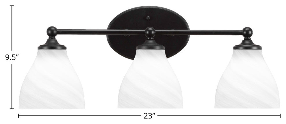Capri 3-Light Bath Bar, Matte Black/White Marble