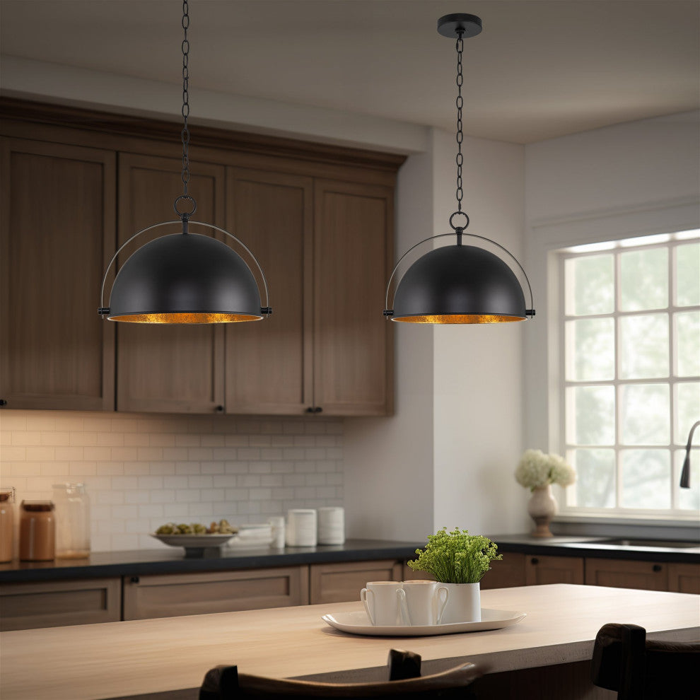 Kira Home Sulis 15" Pendant Light + Satellite Style Shade, Black
