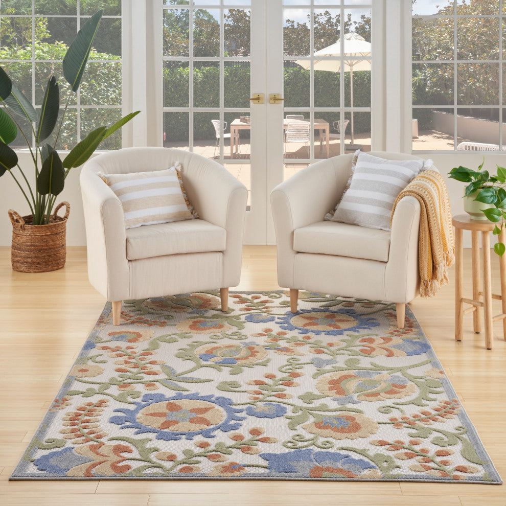 Nourison Aloha 6' x 9' Ivory Blue Outdoor Area Rug