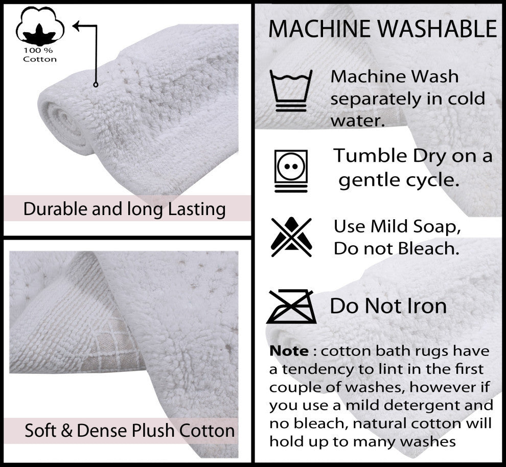 Classy Bath Rugs Set, 17"x24" Rectangle, White