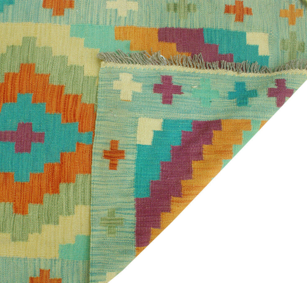 Sangat Kilim Radburn Light Green/Gold Runner, 2'7x7'10