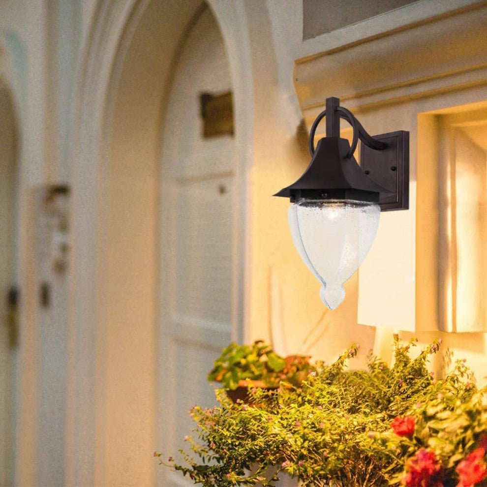Vintage Hammered Glass Wall Light Sconces Retro Lantern With Oil Rubbed Bronze