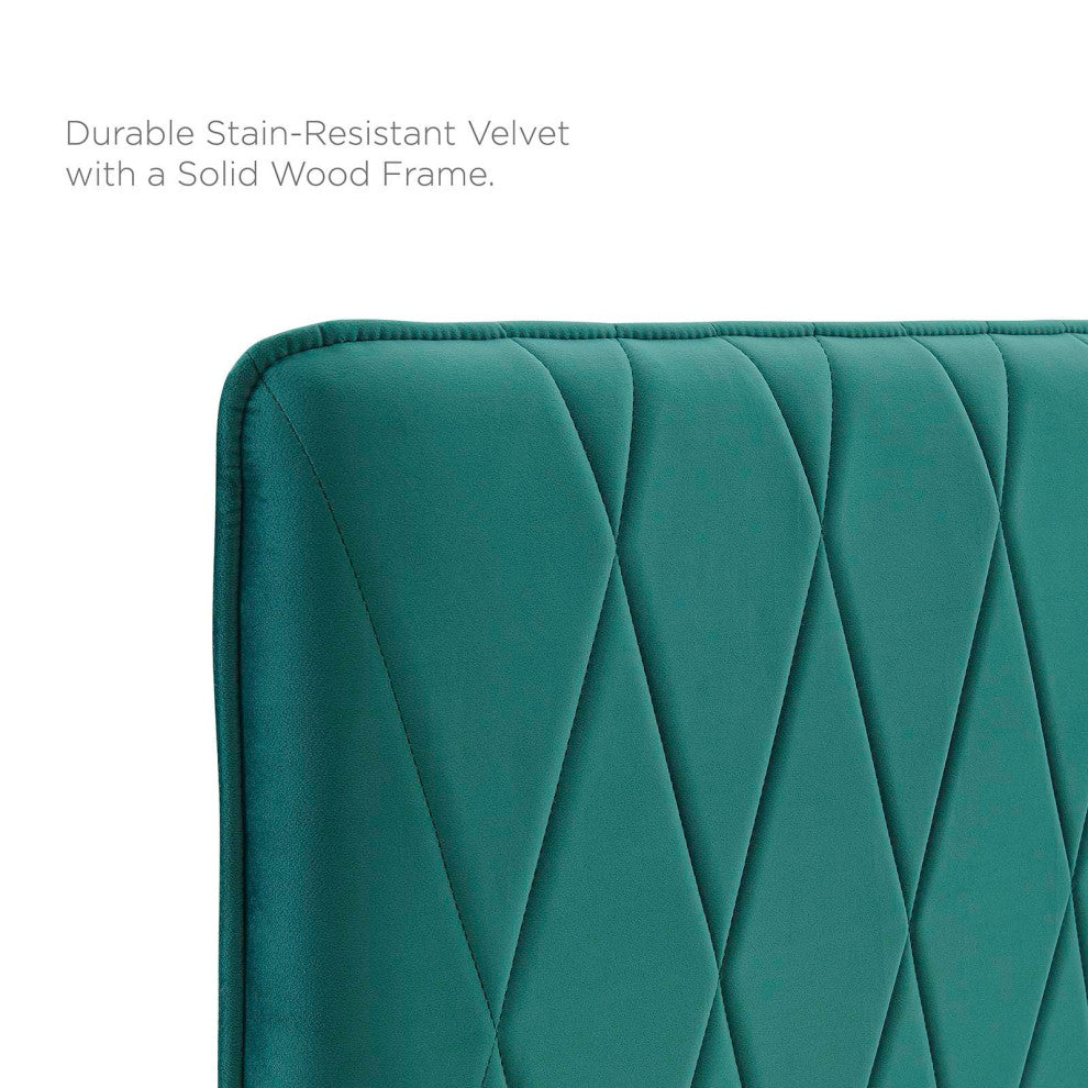 Platform Bed Frame, Queen Size, Velvet, Teal Blue, Modern Contemporary, Bedroom