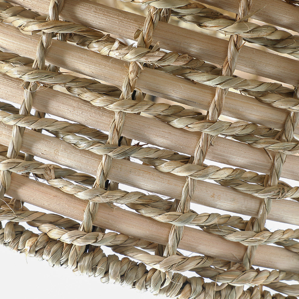 20" W 4-Light Rattan Tiered Drum Chandelier Light With Black Canopy