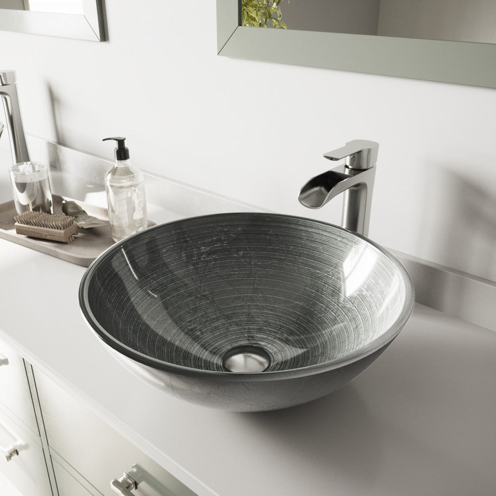 Giovanni 17"L x 17"W Glass Vessel Sink and Niko 11"H Faucet Set