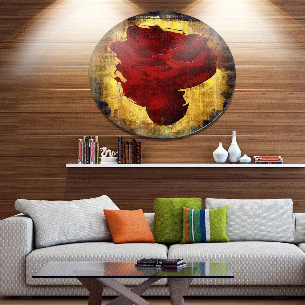 Vintage Background With Red Flower, Flower Disc Metal Wall Art, 11"
