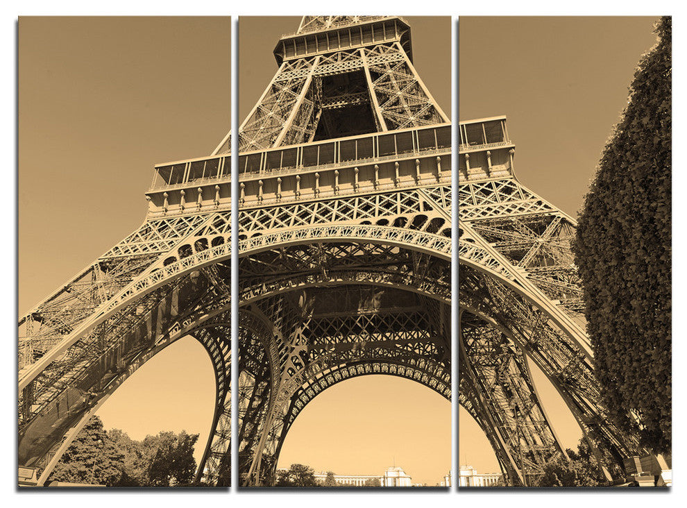 "Iconic Paris Eiffel Tower View from Ground" Metal Wall Art, 3 Panels, 36"x28"