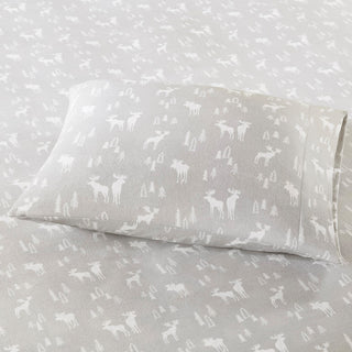 Woolrich Flannel Cotton Flannel Winter Sheet Set, Grey Moose