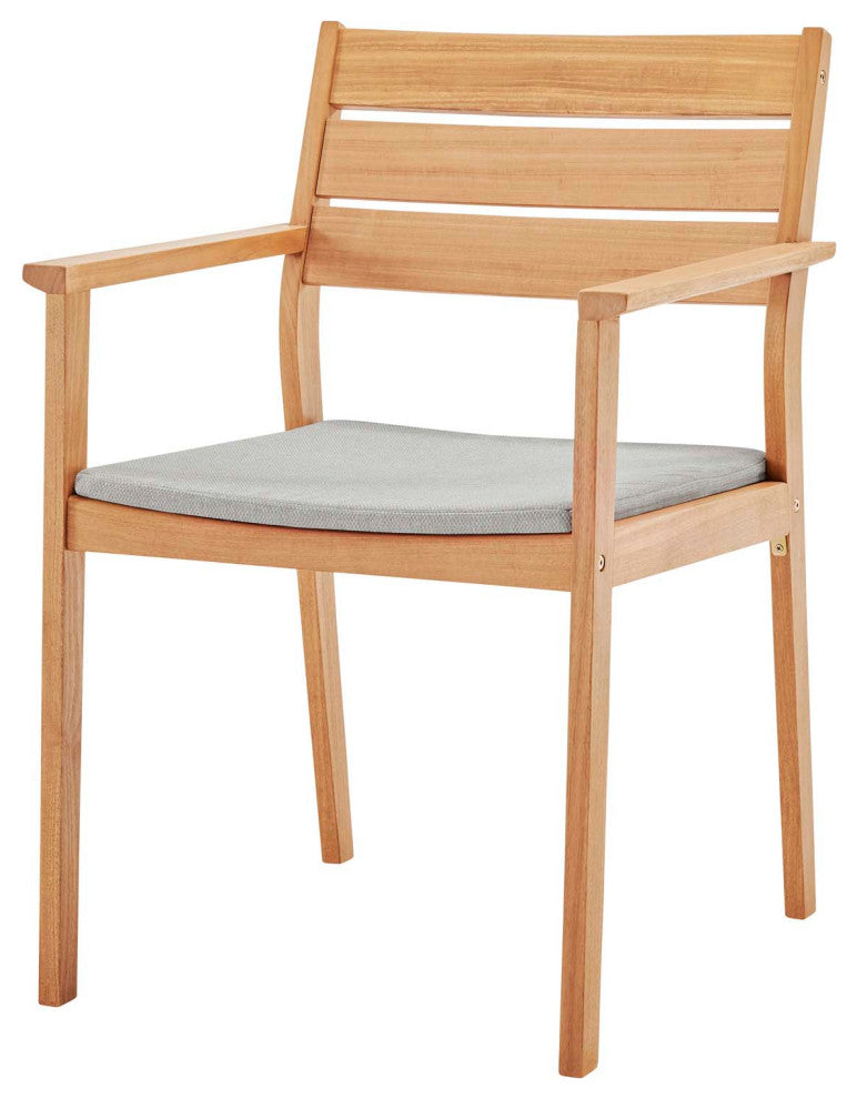 Side Dining Chair Armchair, Wood, Brown Natural Taupe Gray, Modern, Outdoor