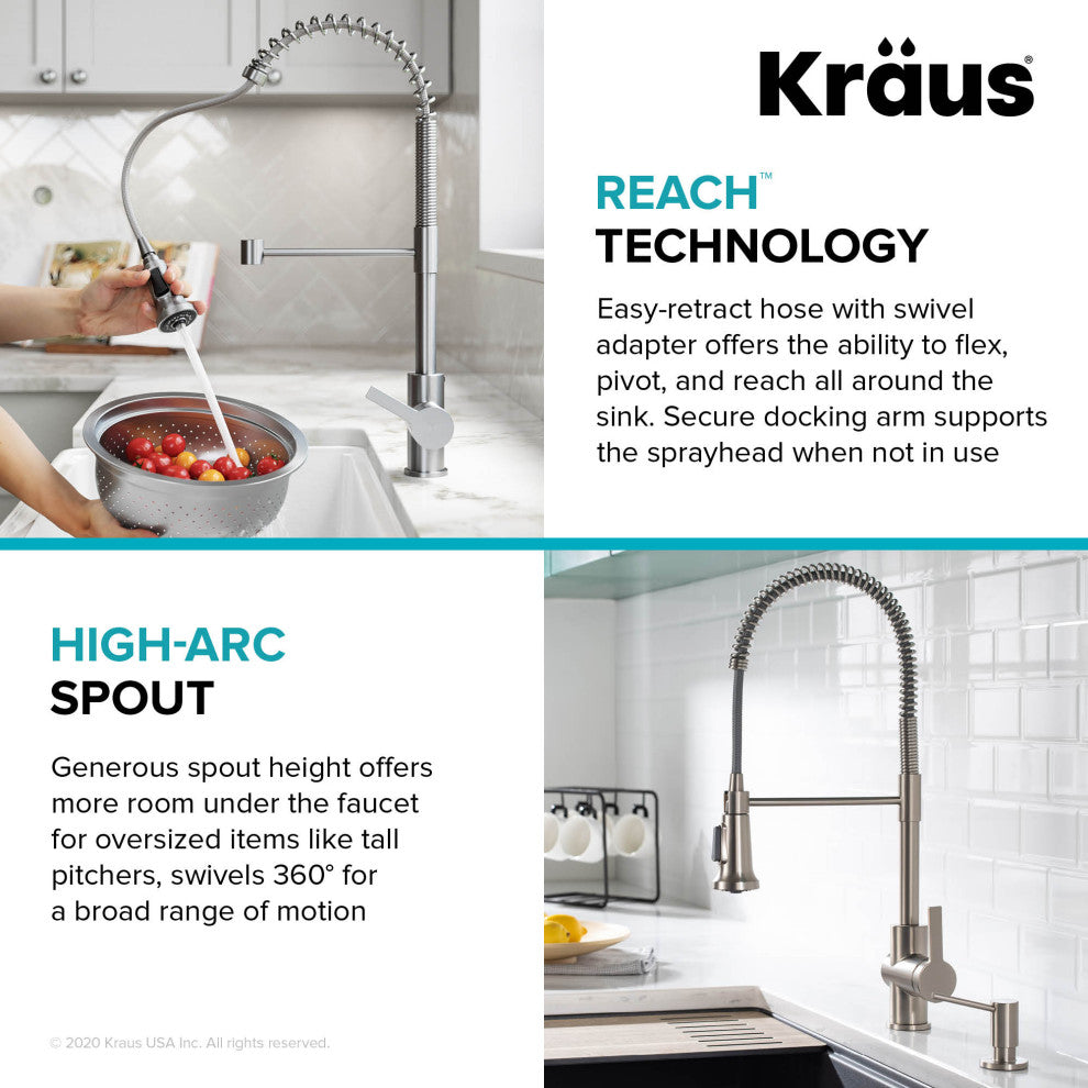 Britt Commercial Style 3-Function Pull-Down 1-Handle 1-Hole Kitchen Faucet, Brushed Brass (Model Kpf-1691bb)