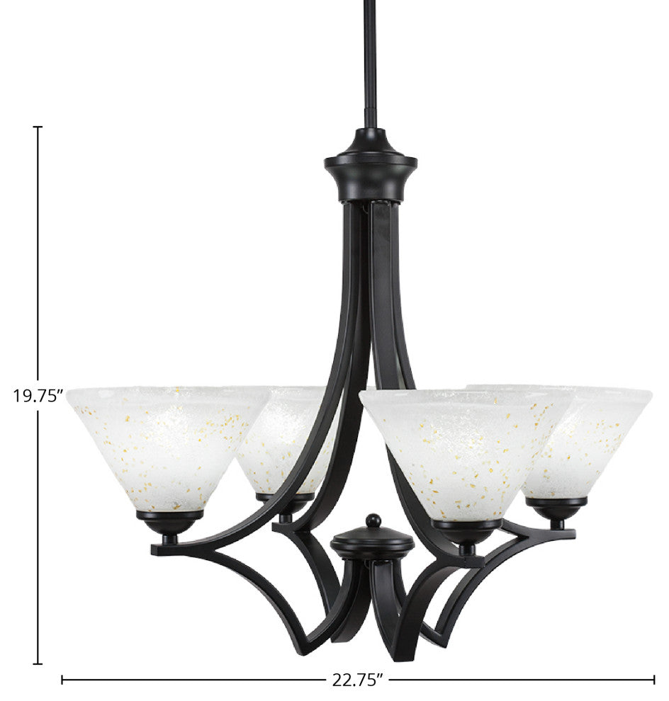 Zilo 4 Light Chandelier, Matte Black Finish With 7" Gold Ice Glass