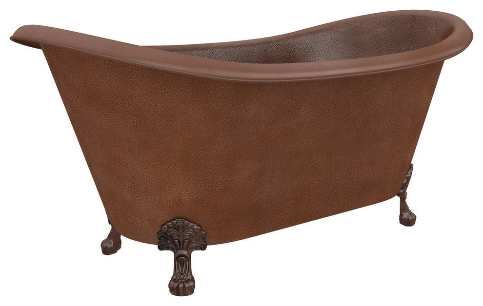 Iida 66" Handmade Copper Double Slipper Clawfoot Non-Whirlpool Bathtub