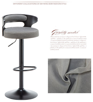 Minimalistic Black Leg Leather Bar Chair, Khaki, Black Backrest