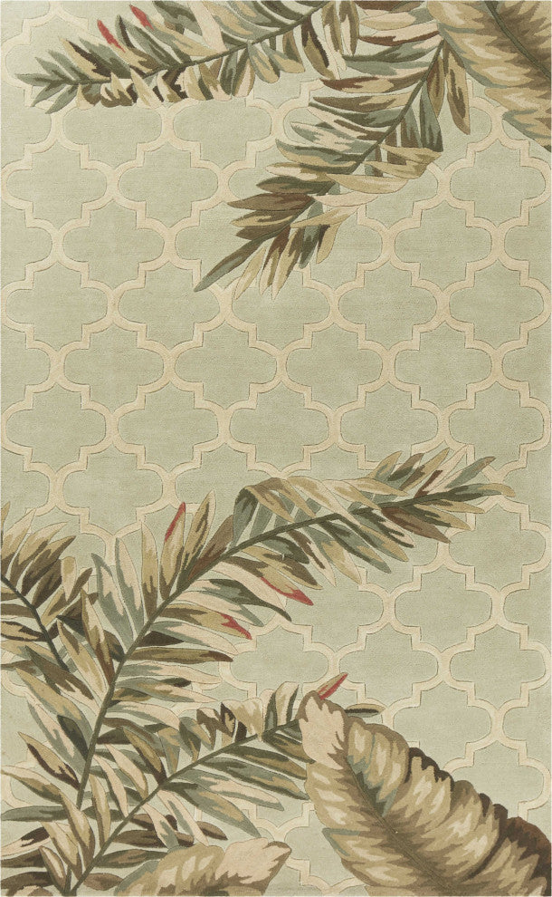 HomeRoots 4'x6' Sage Green Hand Tufted Tropical Quatrefoil Indoor Area Rug