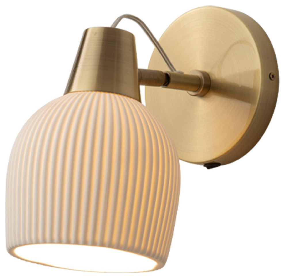 Petaluma Bone Porcelain Wall Sconce, Weathered Brass, Dimmer Switch, Portable