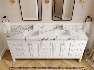 Nashville 84" Double Sink Bath Vanity, White 2" Viola Brown