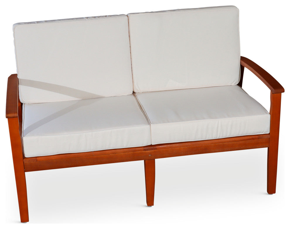 DTY Outdoor Living Longs Peak Eucalyptus Loveseat w/ Cushion, Natural Oil, Cream