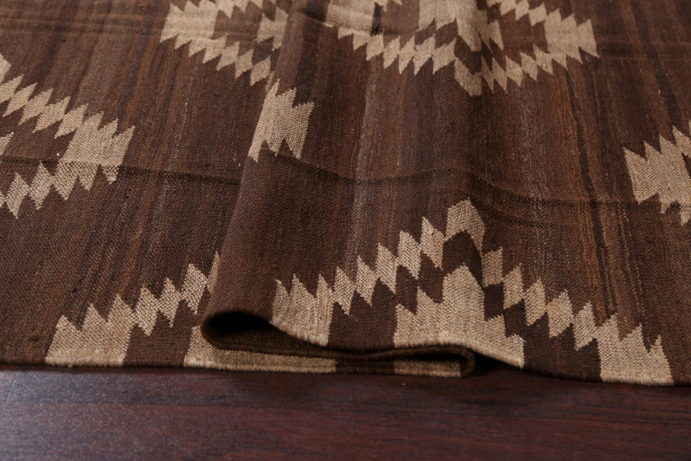 Natural Dye Geometric Kilim Oriental Area Rug Flat-weave Wool Carpet 5x7