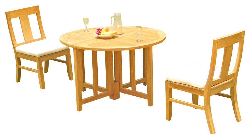 3-Piece Outdoor Teak Dining Set, 48" Butterfly Table, 2 Osbo Armless Chairs