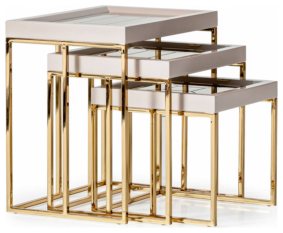 Carmela Nesting Tables Set of 3 Shimmering Ivory