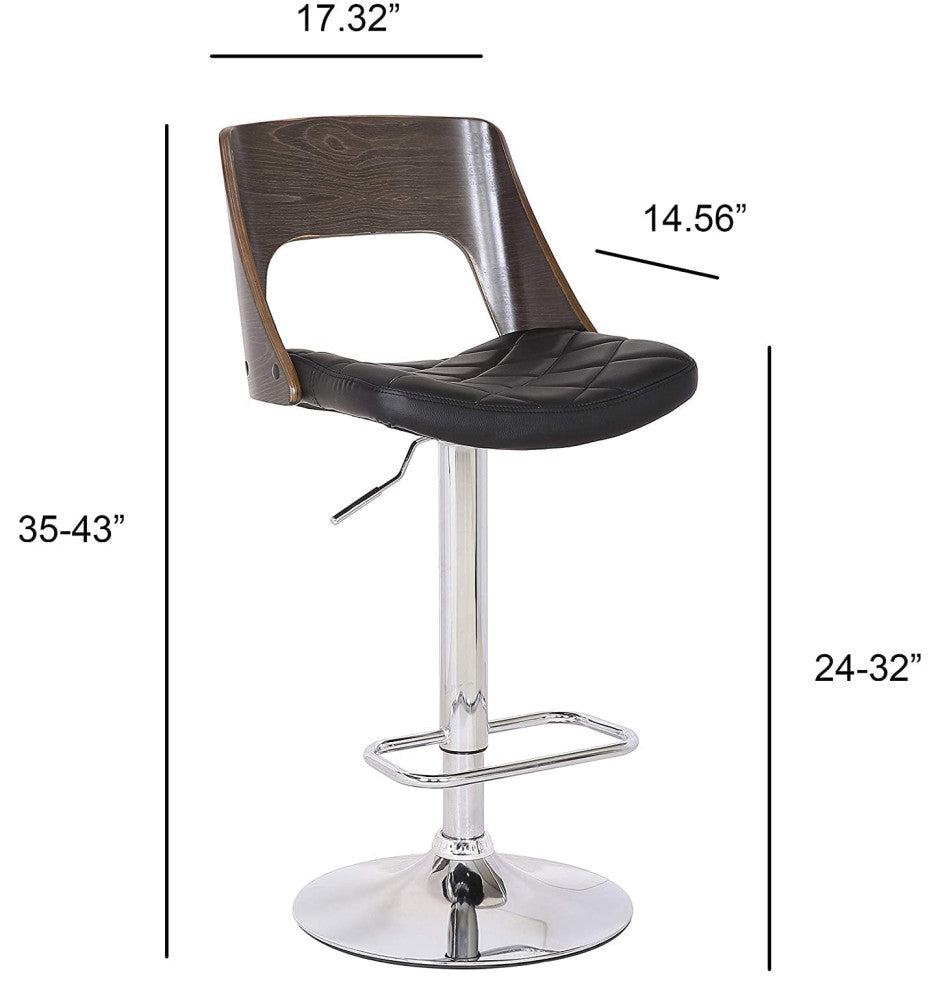 Elegant Bar Stool, Diamond Tufted Faux Leather Seat With Open Weathered Oak Back