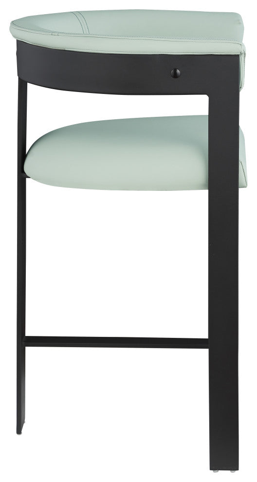 Romeo Upholstered Counter Stool, Set of 2, Green, Vegan Leather, Matte Black