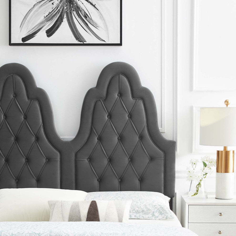 Augustine Tufted Performance Velvet Full/Queen Headboard Charcoal