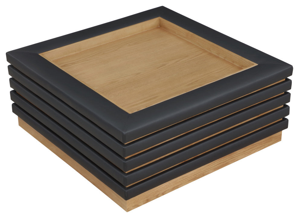 Rory Black Faux Leather Coffee Table, Black, Square, Natural Finish
