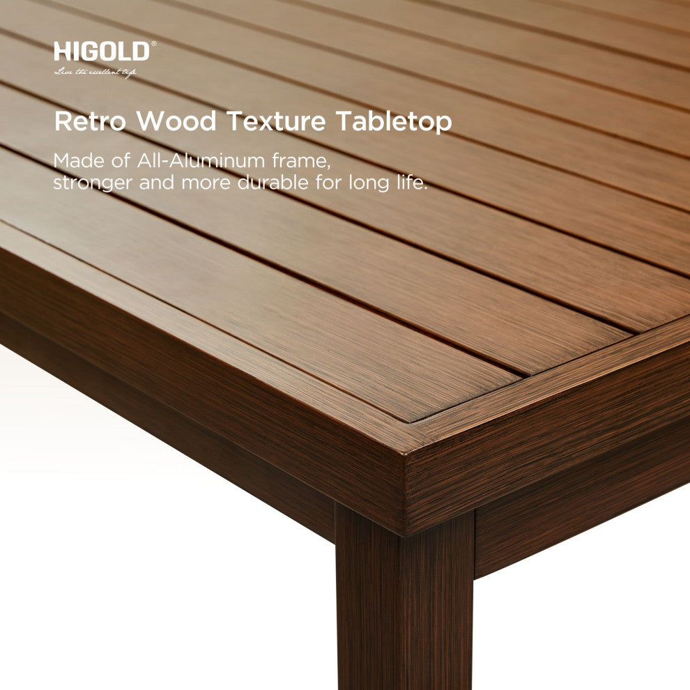 HIGOLD Carlo 8+1 Pieces Extendable Aluminum Outdoor Dining Set, Wood Color