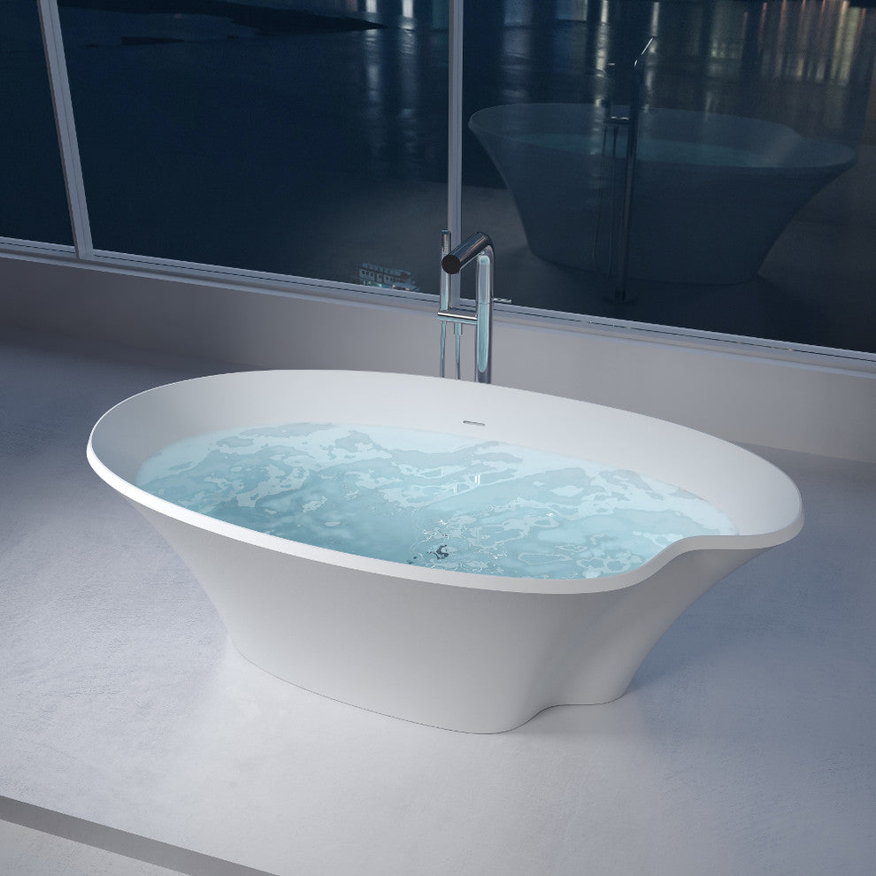 70" Polystone Pond Free-Standing Bathtub, Matte White, No Faucet