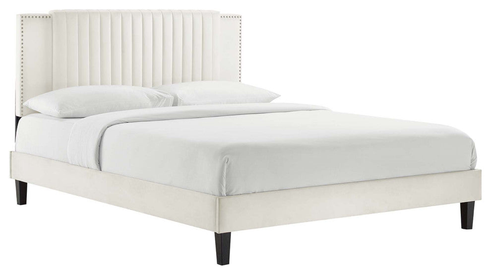 Zahra Channel Tufted Performance Velvet Full Platform Bed, White