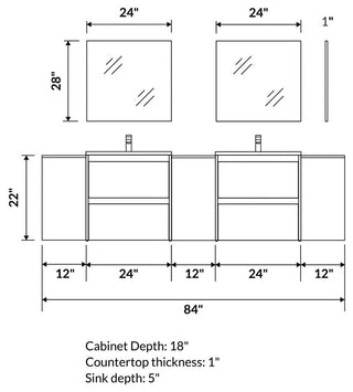 84" Vanity Set with Mirror and Sink Sansa by Royo, Anthracite, 84"
