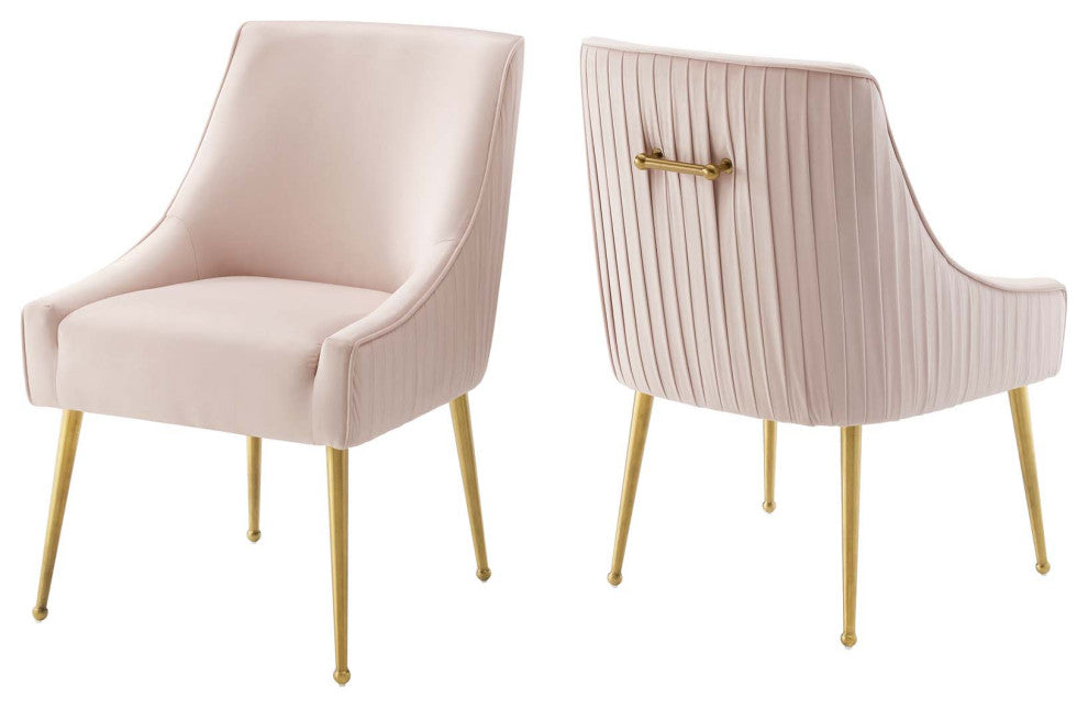 Discern Pleated Back Upholstered Performance Velvet Dining Chair Set of 2 - Pink